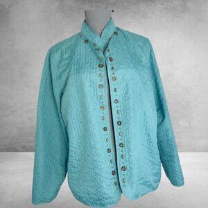 Alfred Dunner Long Sleeve Quilted Open Front Jacket Women Blue Teal  Sz 16